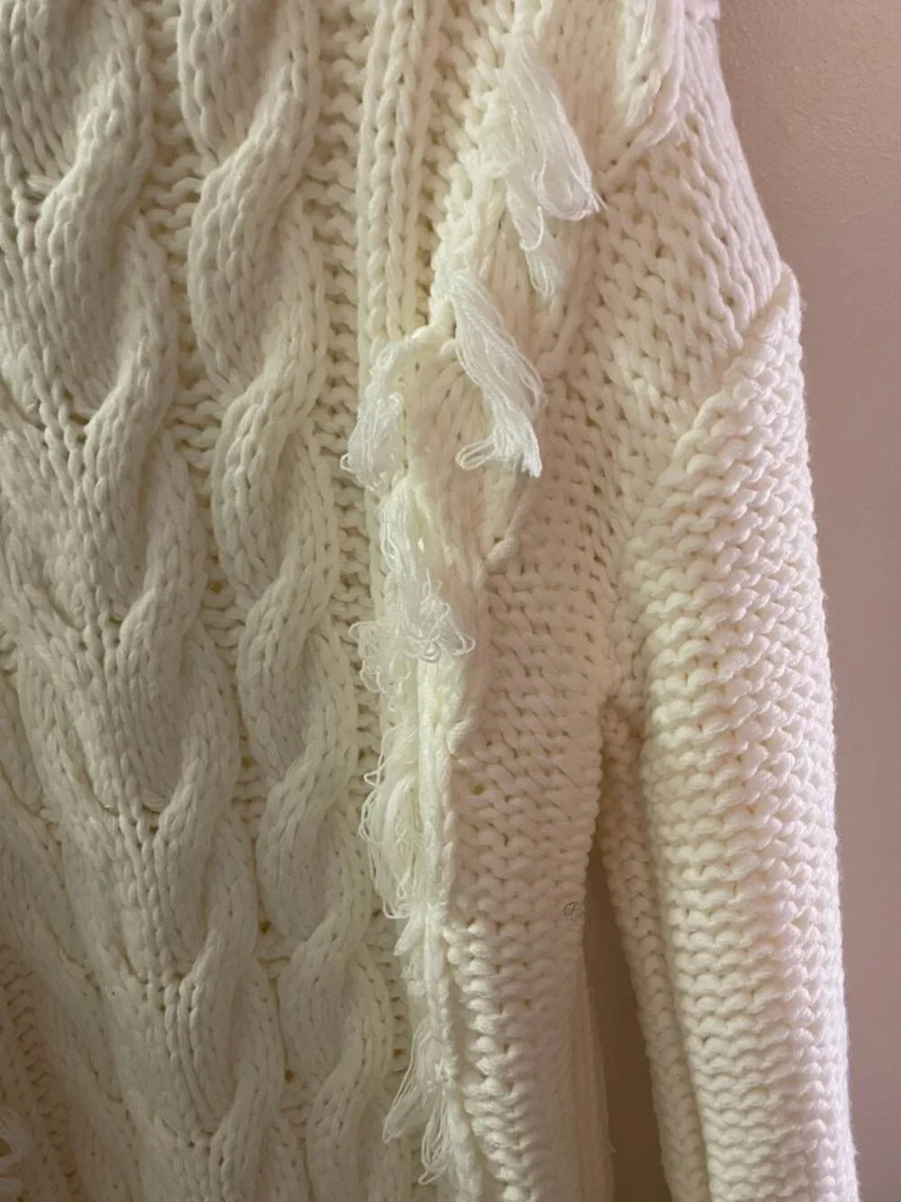 NWT FARM Rio White Cable Knit Fringe Long Sleeve Sweaterdress Pullover Size L - Picture 11 of 15